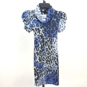 Girls Dress Blue Black Gray Leopard Animal Print